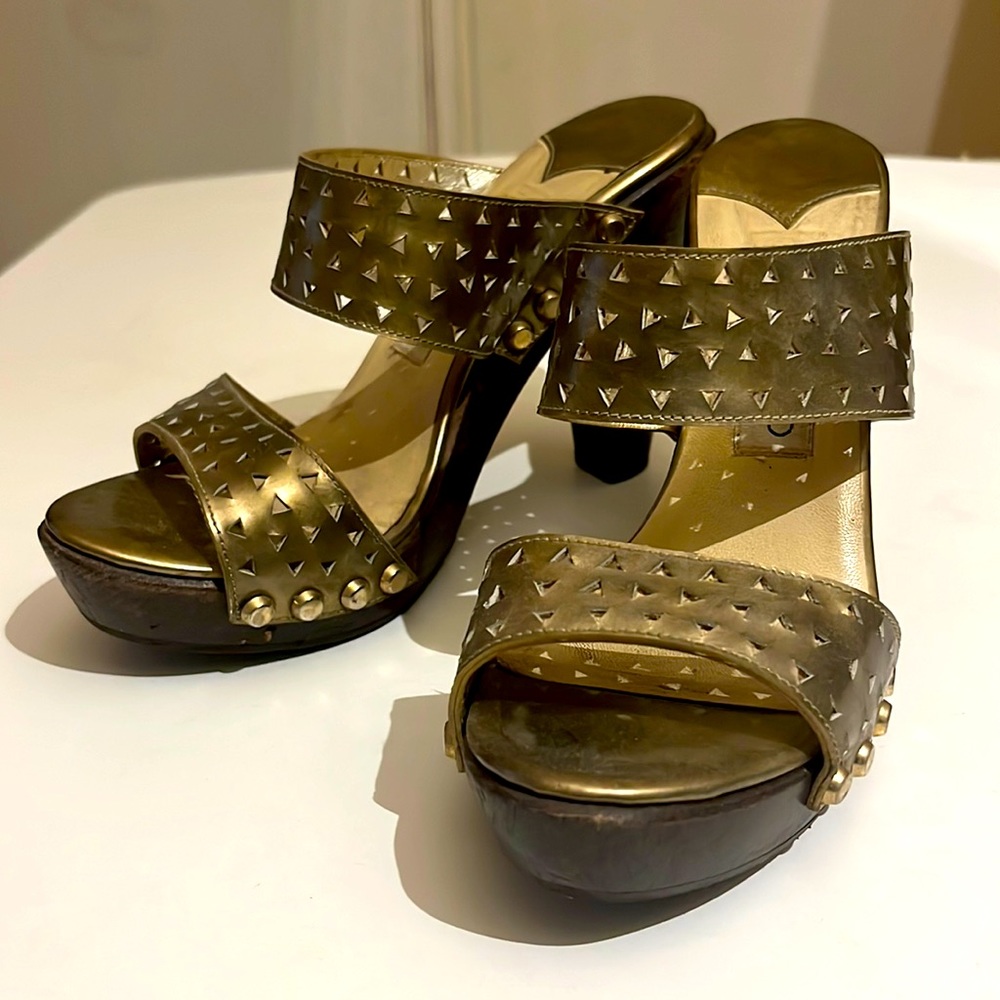 Jimmy Choo wooden platform heeled sandals 37